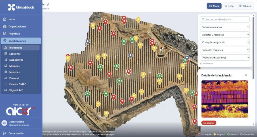 Inspección aérea y análisis mediante drones en planta fotovoltaica