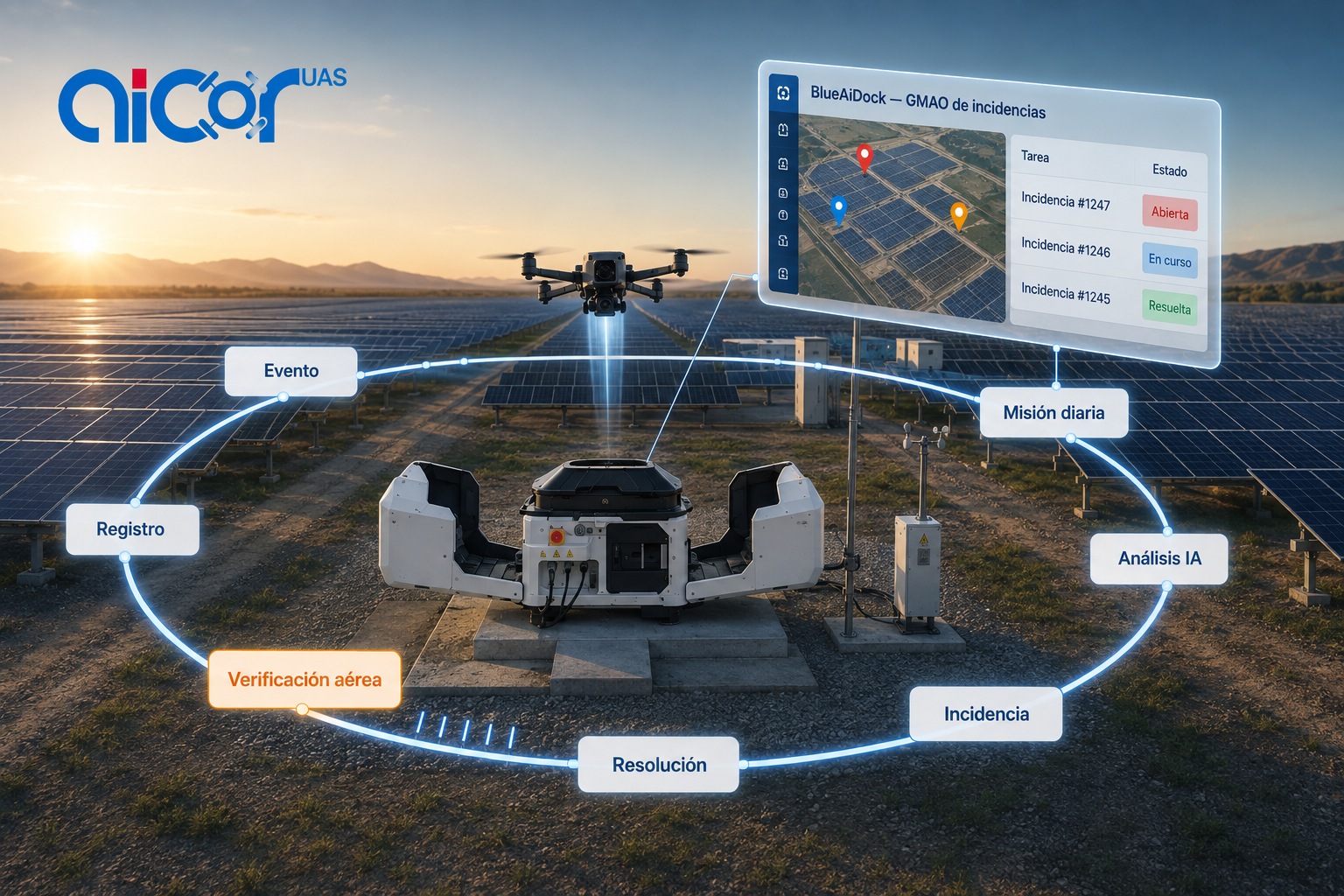 Servicio de supervisión autónoma con drones en plantas fotovoltaicas